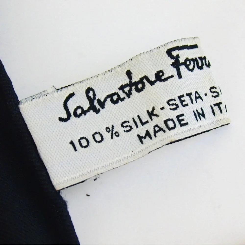 Salvatore Ferragamo Vintage Silk Scarf Baroque Floral Black Gold Print with Box